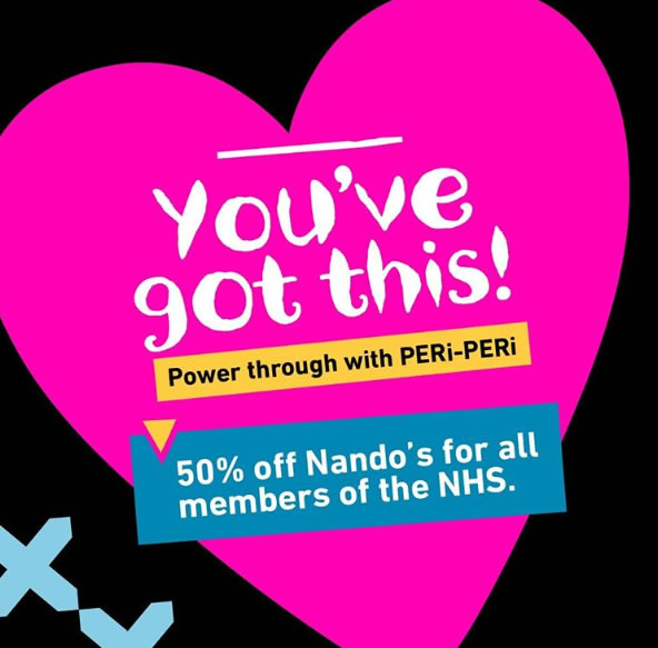 Nandos NHS Discount Offer Staff Get 20 Off Meal