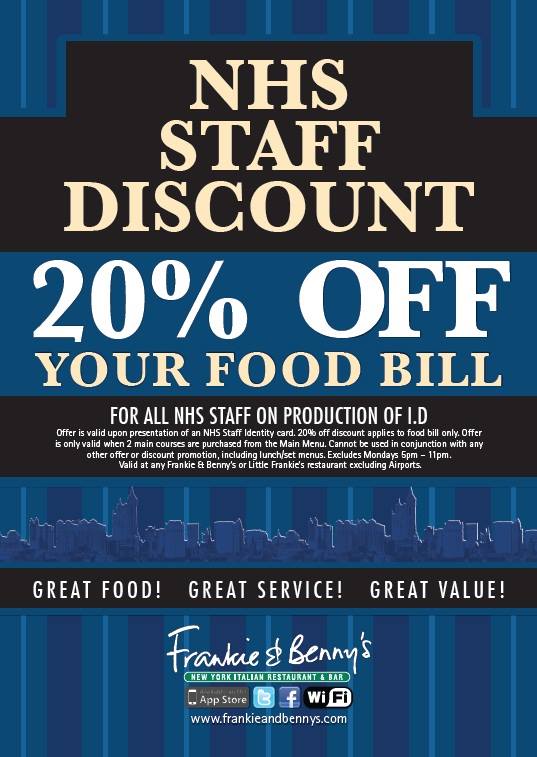 20% nhs discount Frankie & Bennys