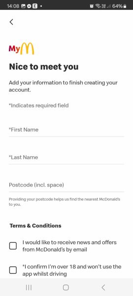 insert your details into th emcdonalds app