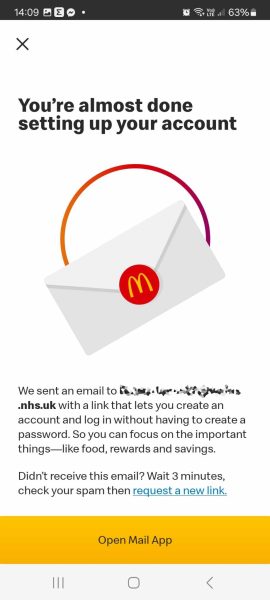 check your email for confirmation to mcdonalds app.